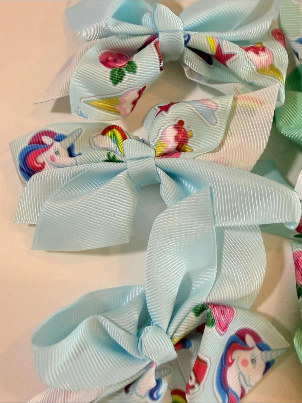 Kids Ribbon Hair Bows Set in Bright Pink, Lt Pink,Yellow, Lt Blue, Teal, White